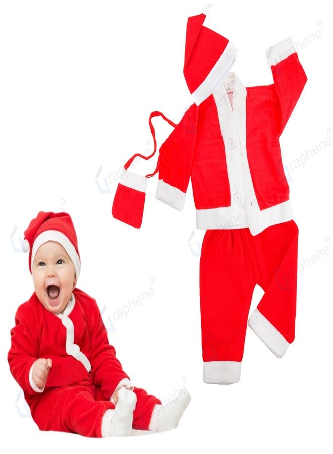 GRAPHENE Santa Claus Dress Christmas Santa Costume for Children With Jacket Pant Cap Pouch For Kids Boy & Girls Size-2 (Pack Of 1) (Age 1 year to 2 years) - Image 1
